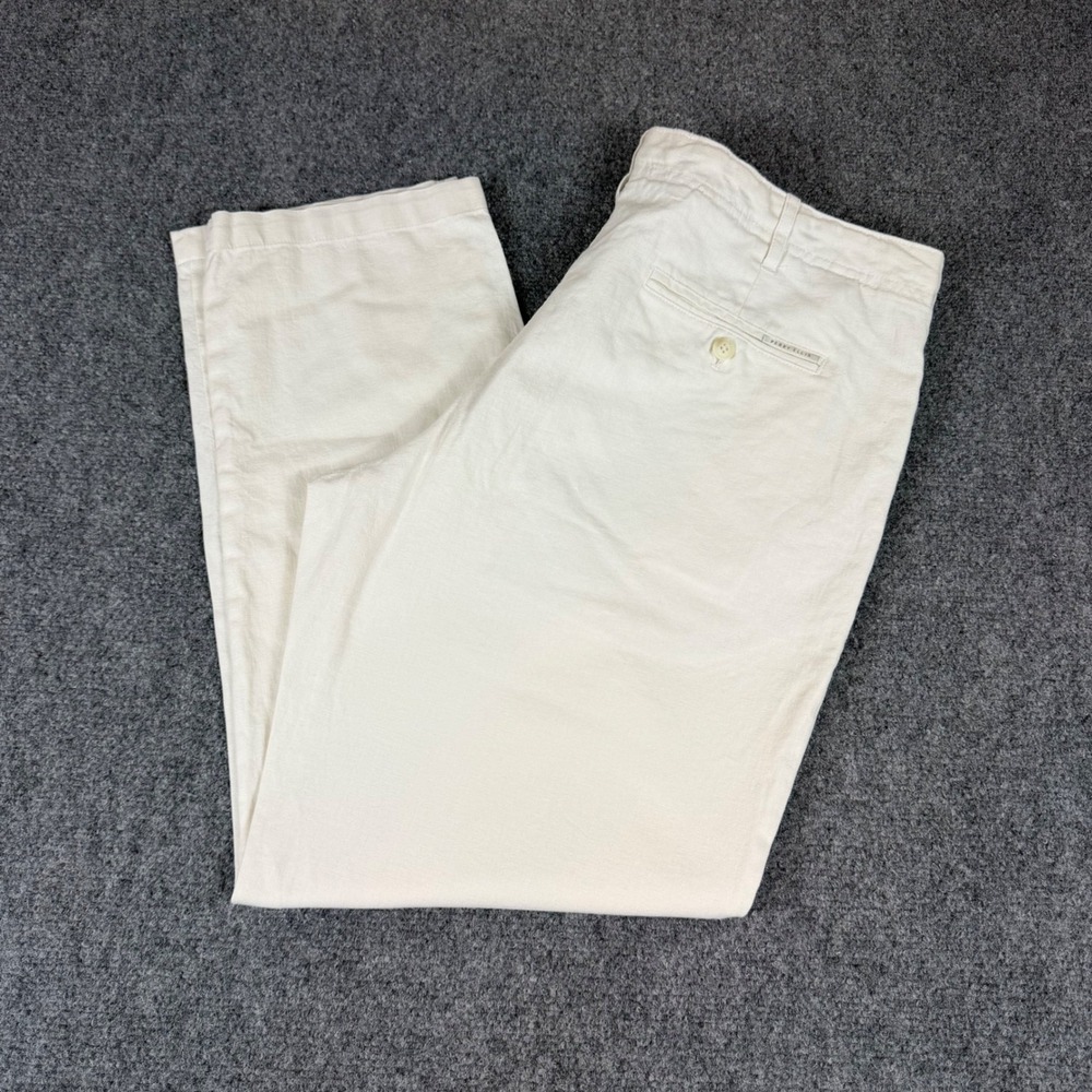 Perry Ellis Mens 36x30 Cream Linen Blend Flat Front Straight Leg Trousers Pants